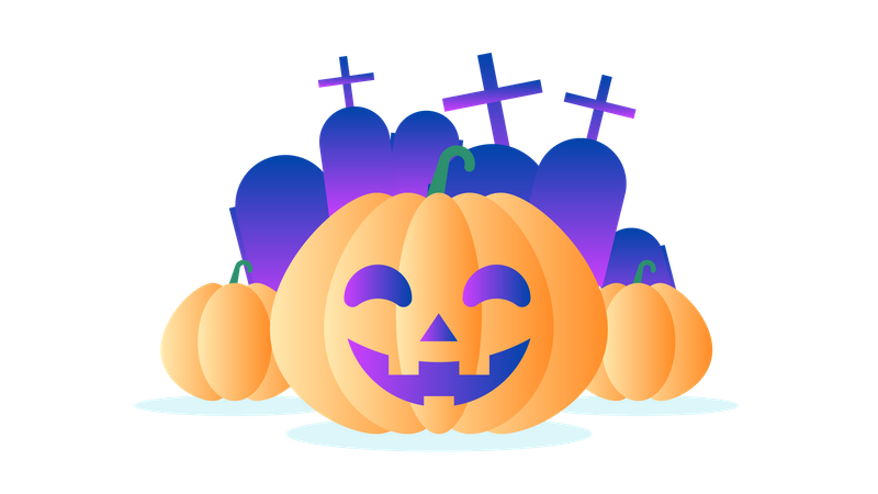Calabaza Halloween en el cementerio  Ilustración