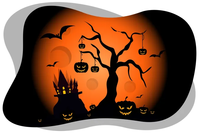 Calabazas aterradoras por todas partes en Halloween  Ilustración