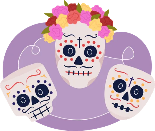 Calavera skull masks  Illustration