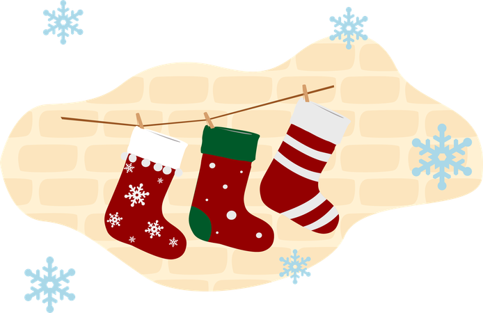 Calcetines de Papá Noel colgando  Ilustración