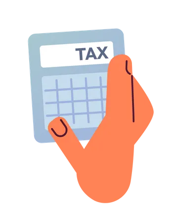 Mão com calculadora de imposto de renda  Ilustração