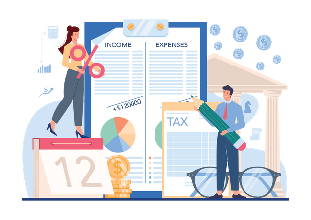 Calcular imposto de renda e despesas  Ilustração