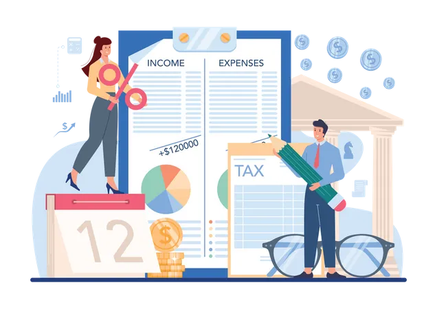 Calcular imposto de renda e despesas  Ilustração