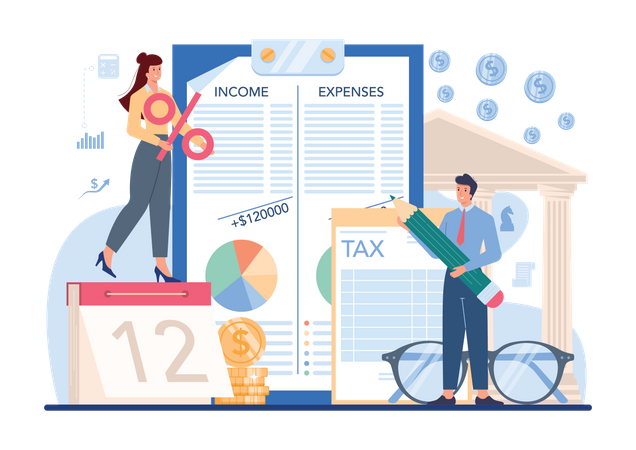 Calculate income and expenses tax  Illustration