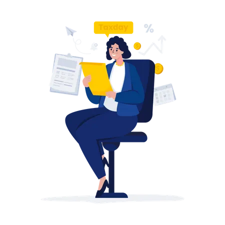 A Businesswoman Is Calculating Taxes Flat Illustration Illustration