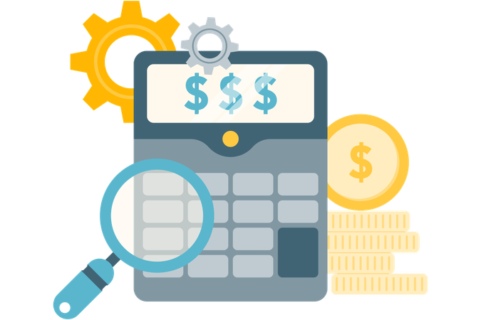 Calculator and magnifying glass  Illustration