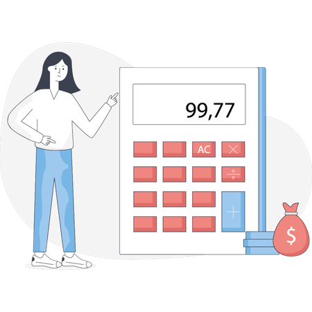 Calculator with buttons and a display screen representing mathematical calculations and functions  Illustration