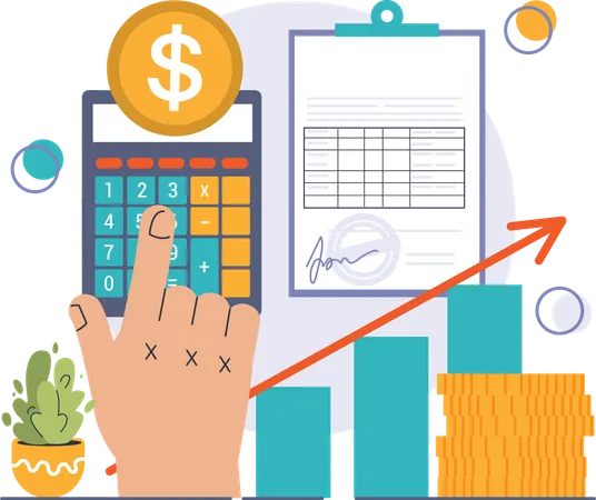 Cálculo financeiro com gráfico de crescimento  Ilustração