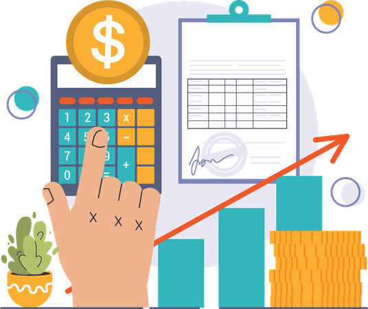 Cálculo financiero con tabla de crecimiento.  Ilustración