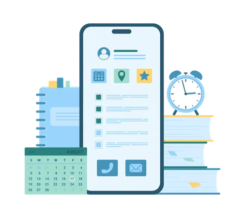 Organizer And Calendar App In Mobile Phone Vector Illustration Cartoon Isolated Digital Agenda Checklists And Daily Tasks On Smartphone Screen Books And Document Folders For Planning Office Work Illustration