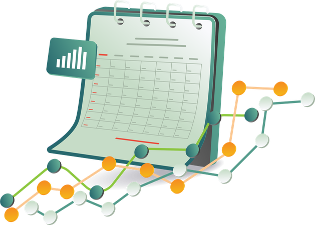 Calendar with graph chart showing monthly data  Illustration