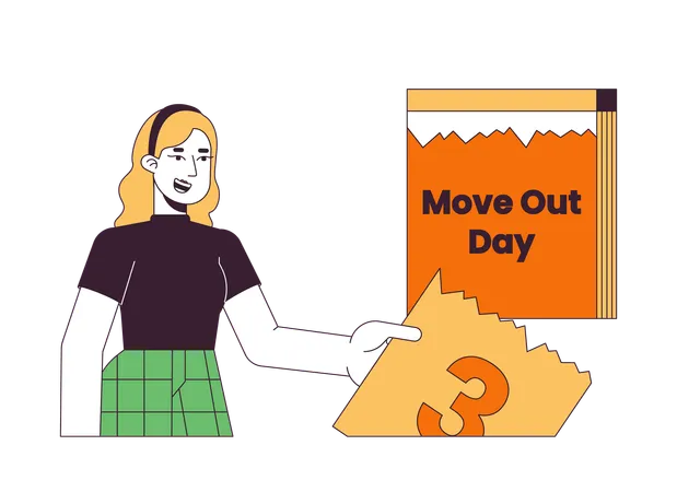 Calendar Woman On Moving Out Day 2 D Linear Cartoon Character Caucasian Girl Ready To Relocation Isolated Line Vector Person White Background Moving House Countdown Color Flat Spot Illustration Illustration