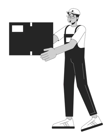 Arab Adult Male Courier Carrying Parcel Black And White 2 D Line Cartoon Character Moving Company Employee Isolated Vector Outline Person Online Shopping Monochromatic Flat Spot Illustration Illustration