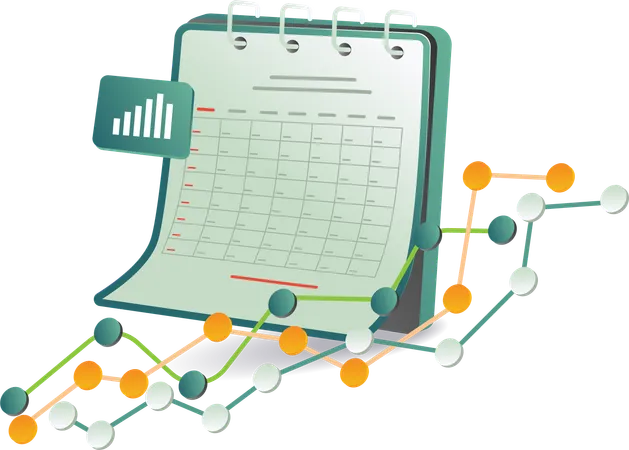 Calendario con gráfico que muestra los datos mensuales  Ilustración