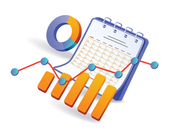 Calendario de análisis de datos de negocios de inversión.  Ilustración