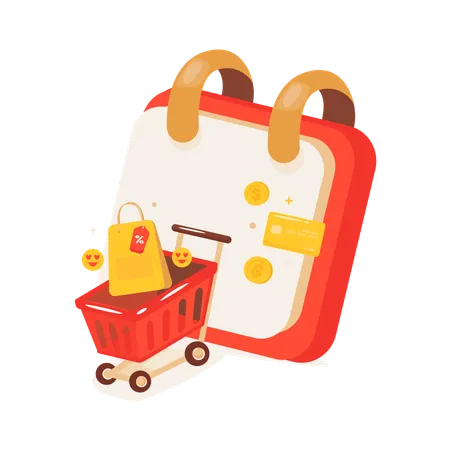 Calendário de compras com promoção de compras  Ilustração