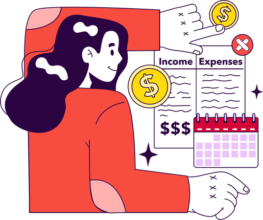 Chica haciendo calendario financiero  Ilustración