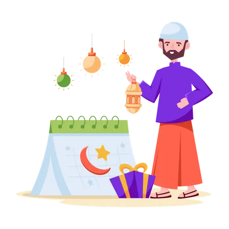 Descubra La Ultima Ilustracion Plana Del Calendario De Ramadan Ilustración