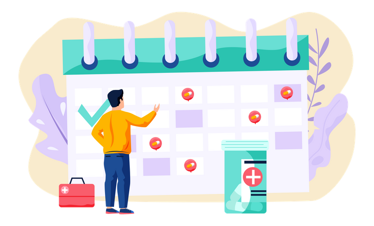 Calendrier des procédures de traitement et prise de pilules  Illustration