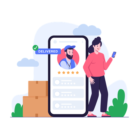 Calificación y revisión del servicio de entrega en línea  Ilustración