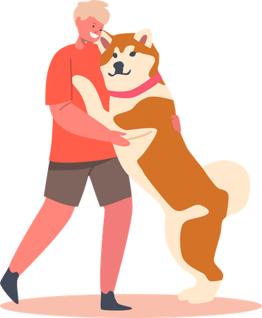 Câlin d'enfant avec un chien  Illustration