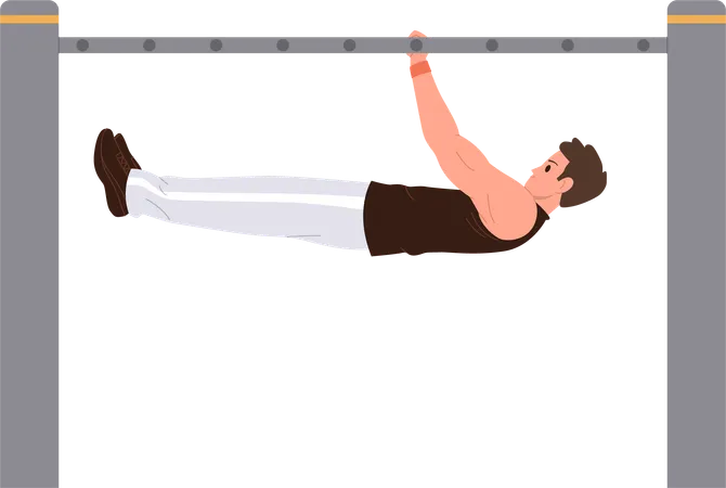 Calisthenics sportsman hanging on horizontal bar performing power and strength  Illustration