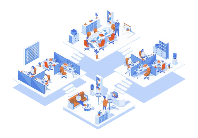 Call Center Concept 3 D Isometric Web Scene With Infographic People Working In Different Rooms Technical Support Operators Calls To Clients In Office Vector Illustration In Isometry Graphic Design Illustration