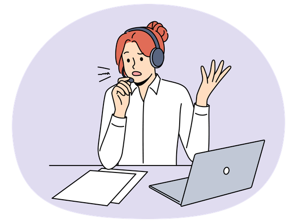 Call center agent in headset consult client  Illustration