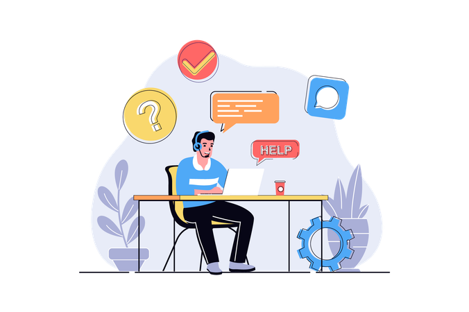 Call center operator answering questions  Illustration