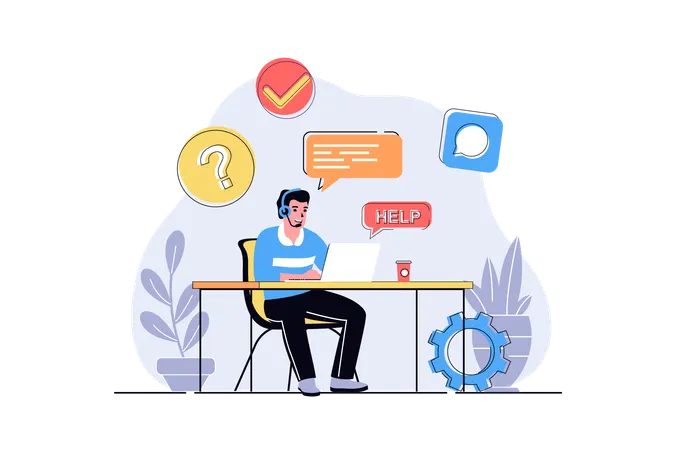 Call center operator answering questions  Illustration