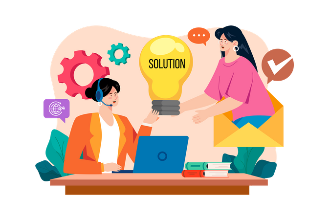 Call center operator talking with client about the solution  Illustration