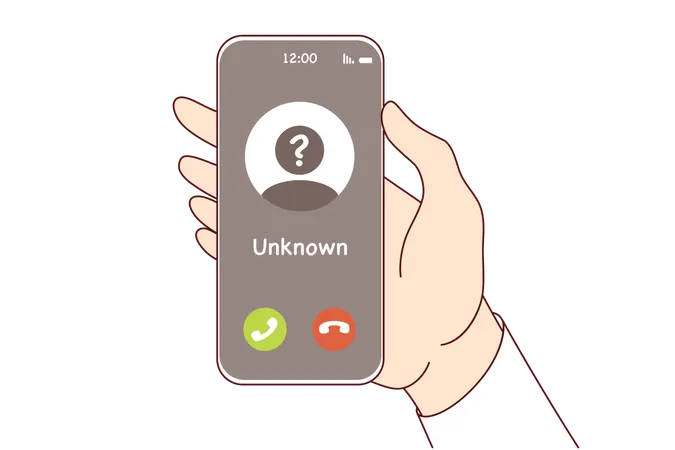 Call from unknown caller on phone screen in person hand for spam or unsolicited advertising concept  Illustration