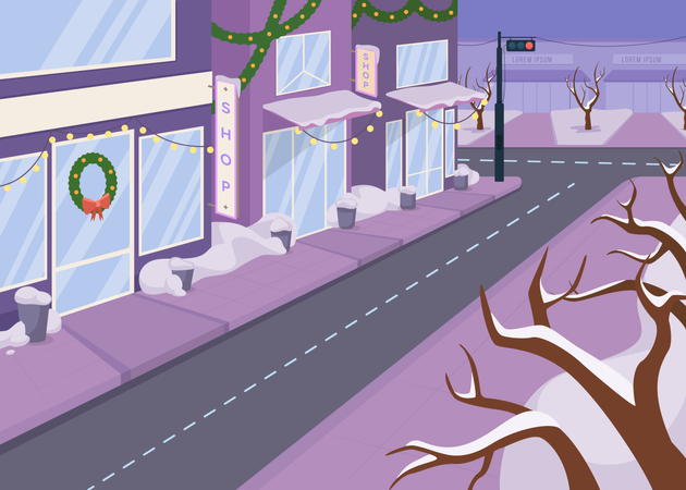 Calle de la ciudad de invierno  Ilustración
