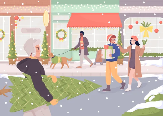 Calle decorada para navidad  Ilustración