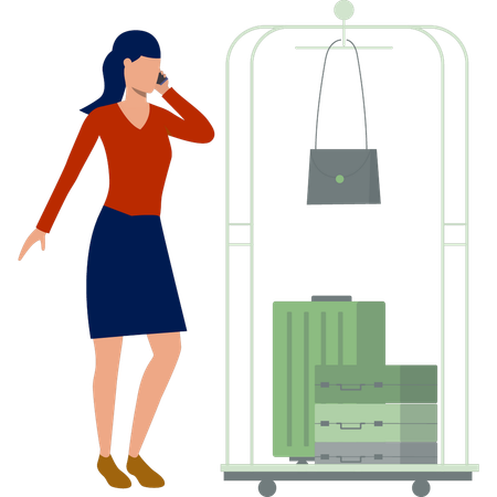 Calling girl carry her luggage lonely  Illustration