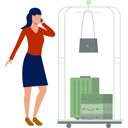 Calling girl carry her luggage lonely  Illustration