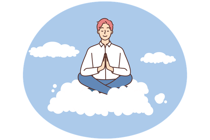 Calm businessman meditate on cloud  Illustration