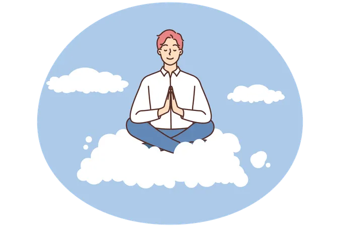 Calm businessman meditate on cloud  Illustration