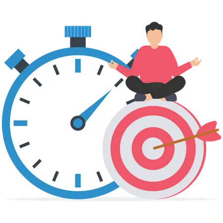 Calm businessman meditate on target and stopwatch  Illustration