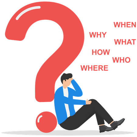 Calm businessman on large question mark  Illustration
