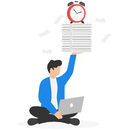 Ability To Work Under Pressure Leadership Skill To Success Control Stressed Complete Work Within Timeline Concept Calm Confident Businessman Working With Laptop While Carrying Load Of Paperwork Illustration