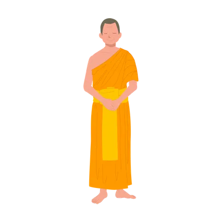 Calm Demeanor Thai Monk In Traditional Robes Illustration