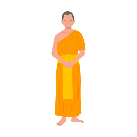 Calm demeanour Thai Monk in Traditional Robes  Illustration