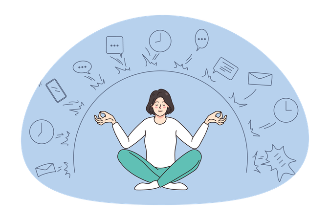 Calm woman having digital detox from work deals  Illustration