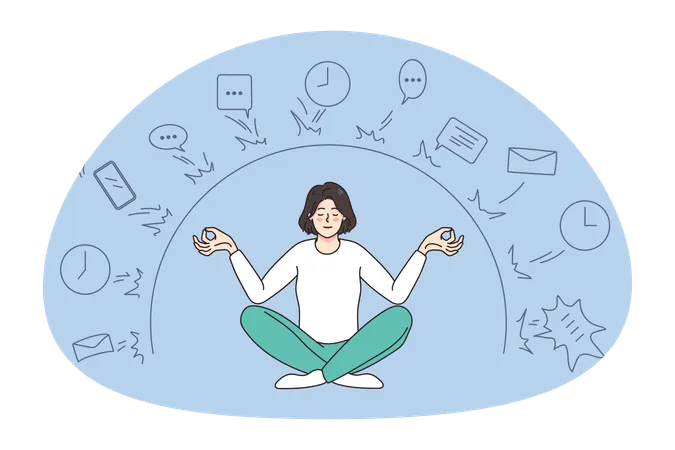 Calm woman having digital detox from work deals  Illustration
