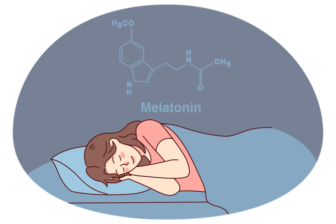 ベッドで眠る穏やかな女性  イラスト
