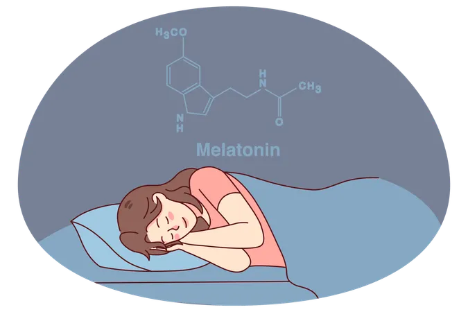 ベッドで眠る穏やかな女性  イラスト