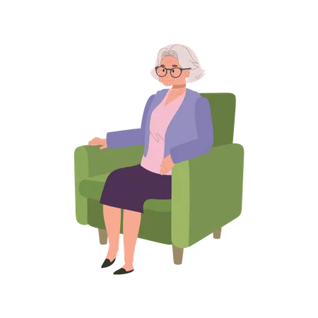 Femme vieillissante calme se prélassant confortablement sur le canapé  Illustration