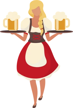 Camarera rubia con cerveza  Ilustración