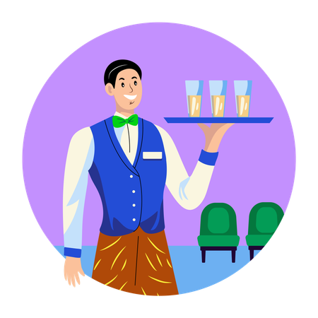 Camarero sirviendo bebidas  Ilustración